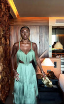 Conjunto 2 Peças Todo Em Franjas Top + Calça Verde