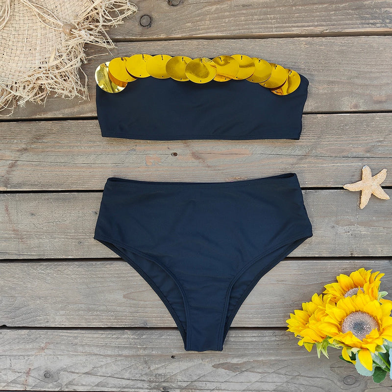 Biquíni Tomara Que Caia Hot Pants Com Lantejoula Dourada
