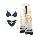 Conjunto 2 Peças Biquíni e Saia Estampa Solar Azul Marinho