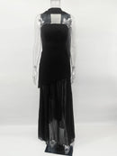 Vestido Longo Tomara Que Caia Assimétrico Sobreposto Marrom