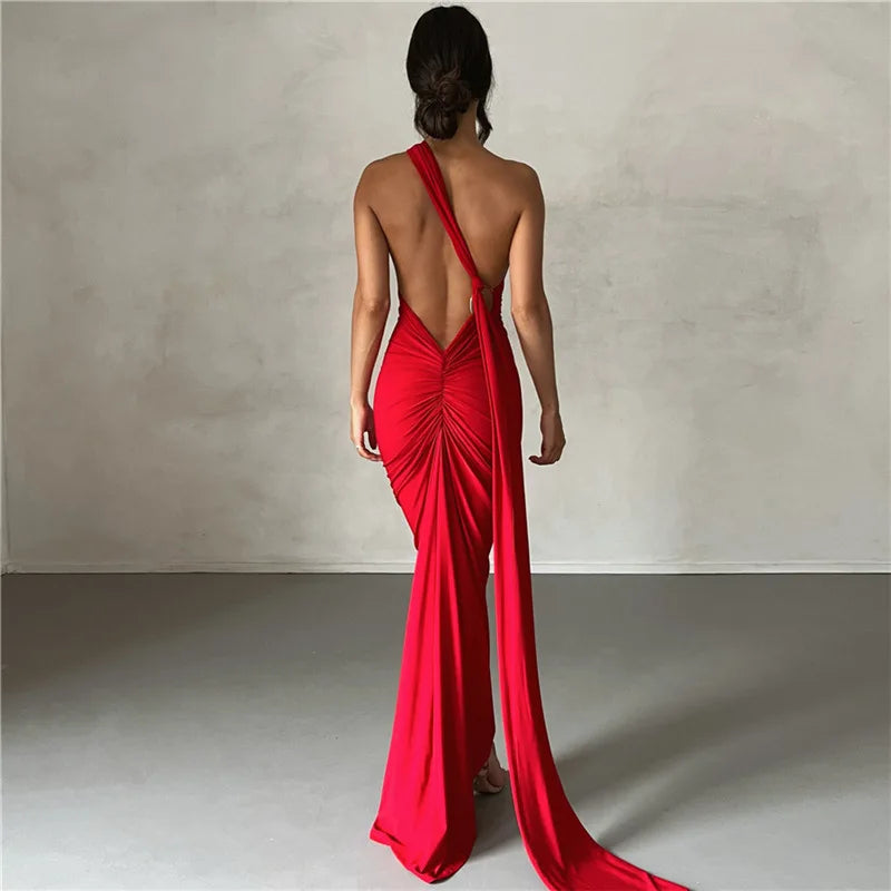 Vestido Longo Drapeado Um Ombro Só Rosa