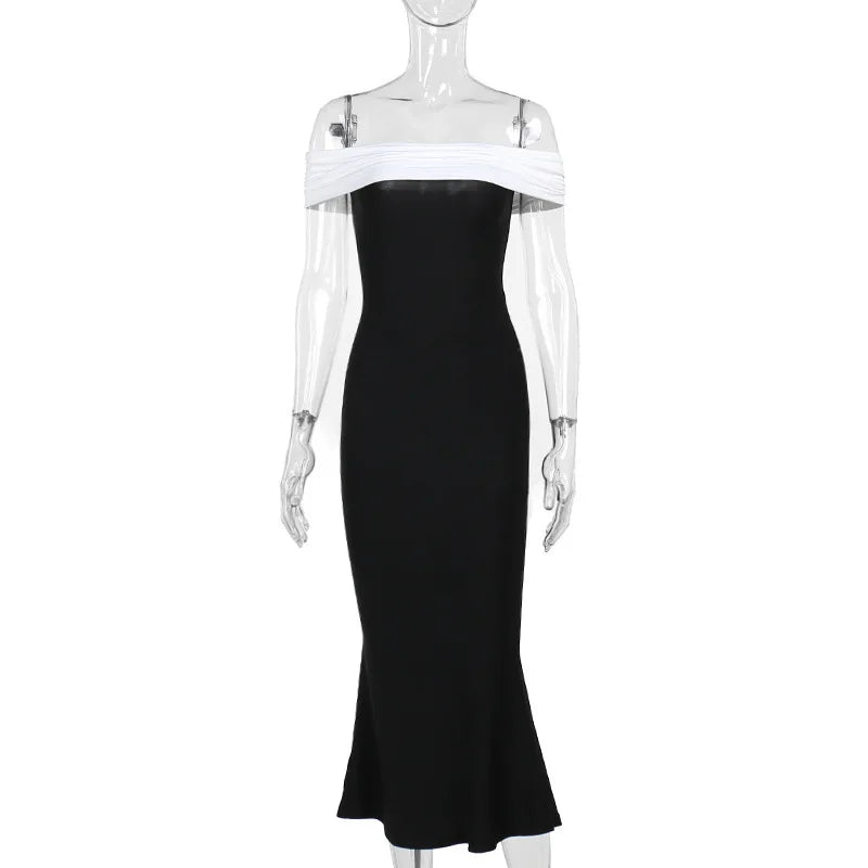 Vestido Midi Ombro a Ombro Preto