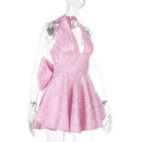 Vestido Curto Rodado Decote V Com Laço Amarelo