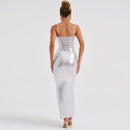 Vestido Midi Alça Fina Cintilante Cinza