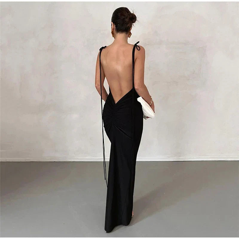 Vestido Longo Cauda Drapeada Alça Fina Branco