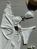 Conjunto 3 Peças Biquini e Saída Branco Pérola