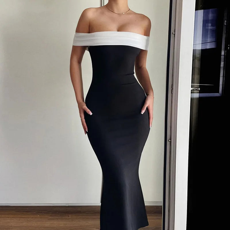 Vestido Midi Ombro a Ombro Preto