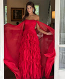 Vestido Longo de Festa Tomara que Caia Com Babados Vermelho