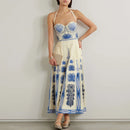 Conjunto 2 Peças Maiô e Saia Estampa Étnica Azul Claro