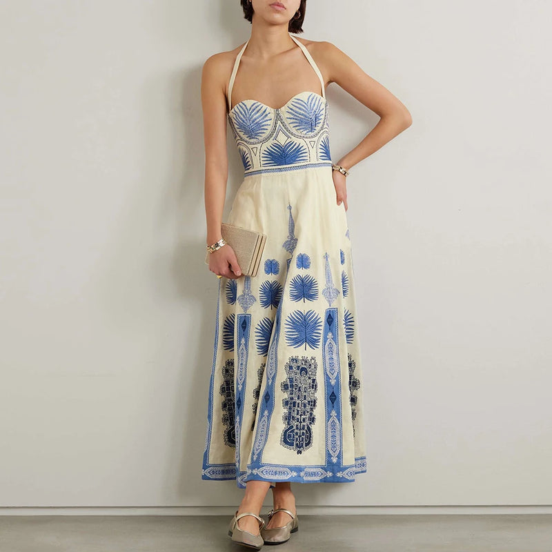 Conjunto 2 Peças Maiô e Saia Estampa Étnica Azul Claro