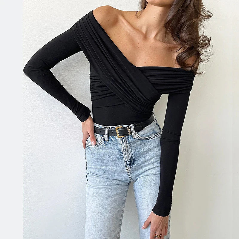 Body De Malha Ombro A Ombro Manga Longa Branco