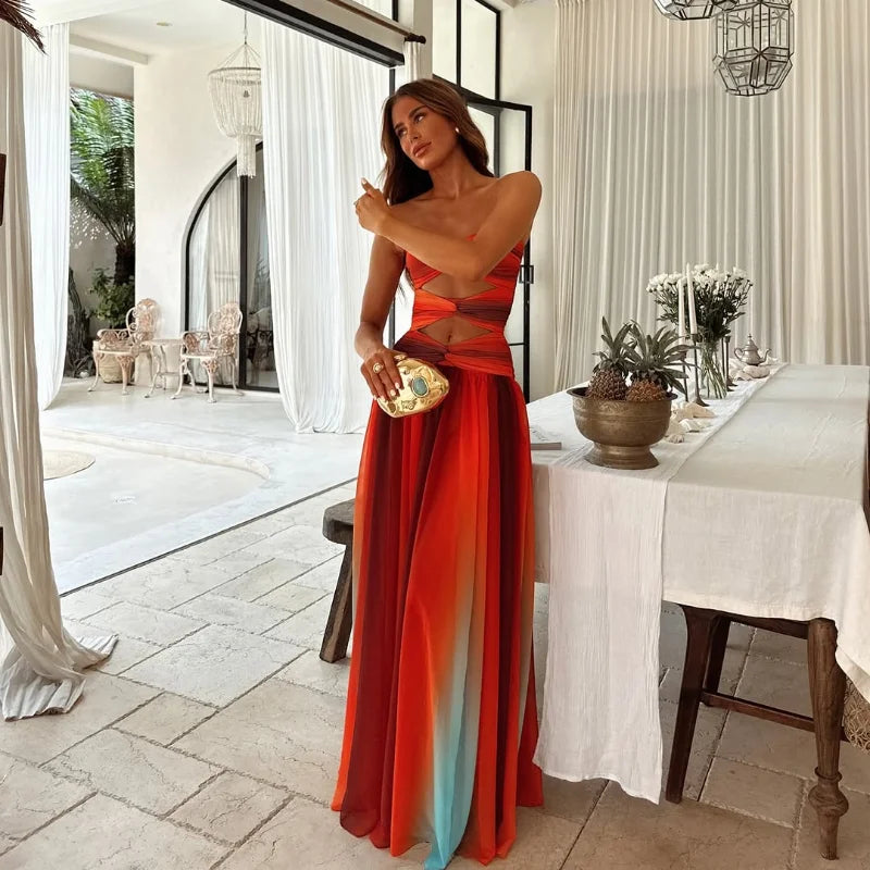 Vestido Longo Tomara Que Caia Leve e Fluído Multicolorido