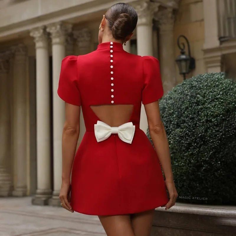 Vestido Curto Com Manga Alfaiataria Vermelho