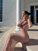 Vestido Longo Segunda Pele Com Strass Nude