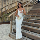 Vestido Longo Decote V Flores 3D Off White