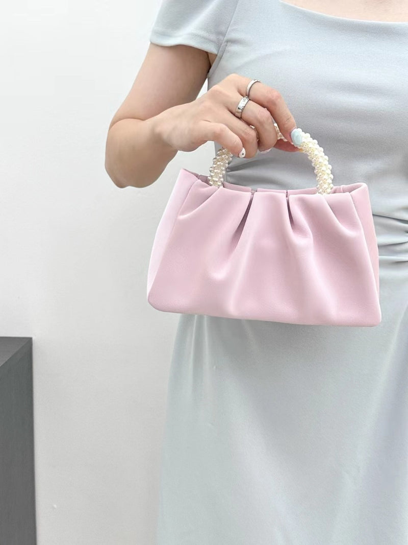 Bolsa De Ombro Pregueada Com Pérolas