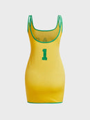 Vestido Curto Com Alça Fina Amarelo Estampa Brasil