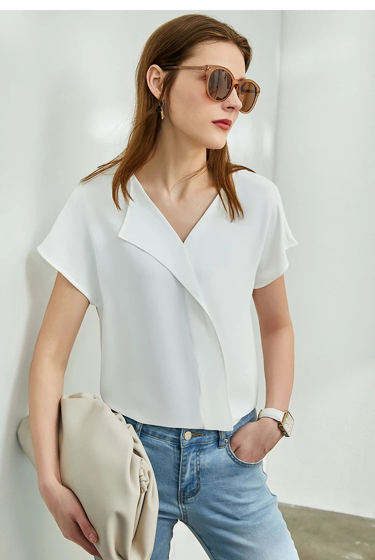 Camisa Em Chiffon Manga Curta