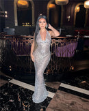 Vestido Longo Translucido Gola Solta Com Brilho Preto