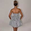 Vestido Curto Tomara Que Caia Com Brilho Cinza Escuro