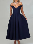 Vestido Longo Estruturado Rodado Ombro a Ombro Branco