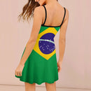 Vestido Curto Alça Fina Com Estampa Da Bandeira Brasil