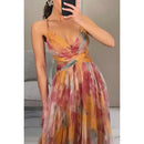 Vestido Longo Em Tule Com Alça Fina Estampa Floral Verde