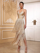 Vestido Longo De Malha Todo Em Franjas Pink