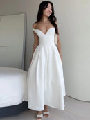 Vestido Longo Estruturado Rodado Ombro a Ombro Branco