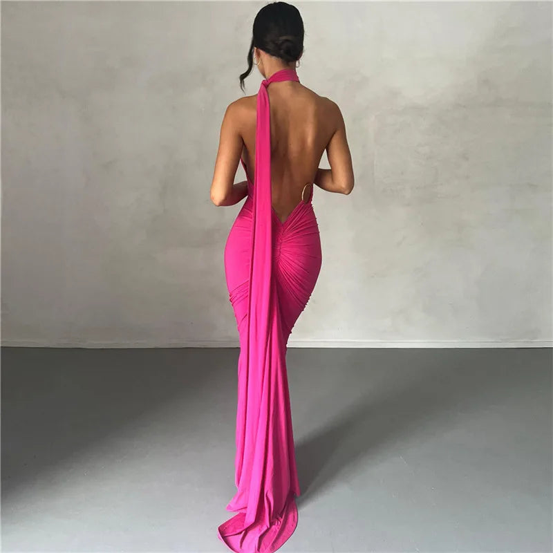 Vestido Longo Drapeado Um Ombro Só Rosa