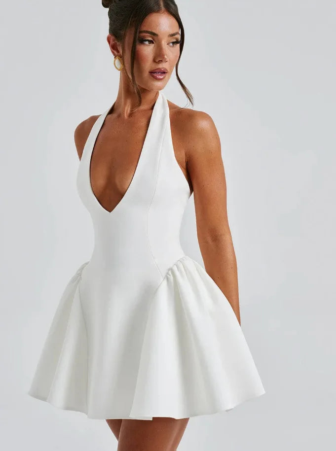 Vestido Curto Estruturado Decote V Branco