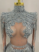 Macaquinho De Tule Manga Longa Com Pedrarias e Franjas