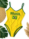 Body Maiô Alça Fina Com Estampa Do Brasil