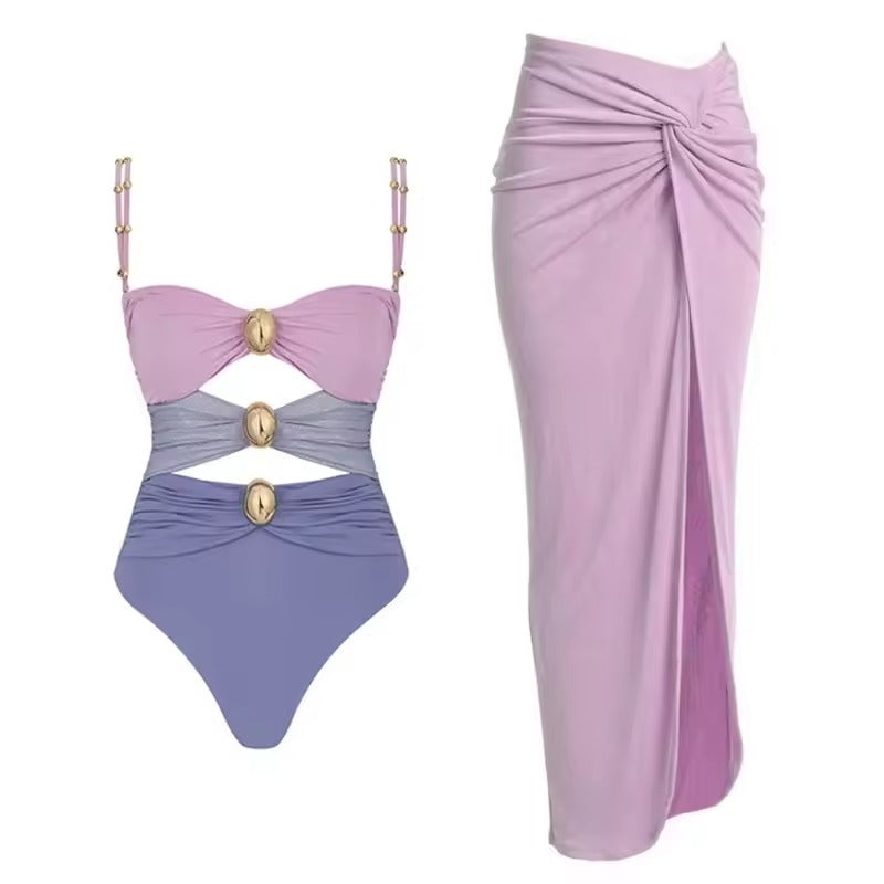 Conjunto 2 Peças Maiô e Saia Multicolorido Bege