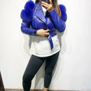 Jaqueta Curta De Couro Legítimo Com Pele Cores Preto