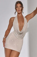 Vestido Curto Tubinho Em Strass Preto