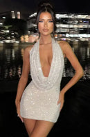 Vestido Curto Tubinho Em Strass Preto