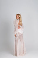 Vestido Longo Rendado Com Mangas Bufantes Off White