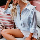 Camisa Básica De Linho Azul