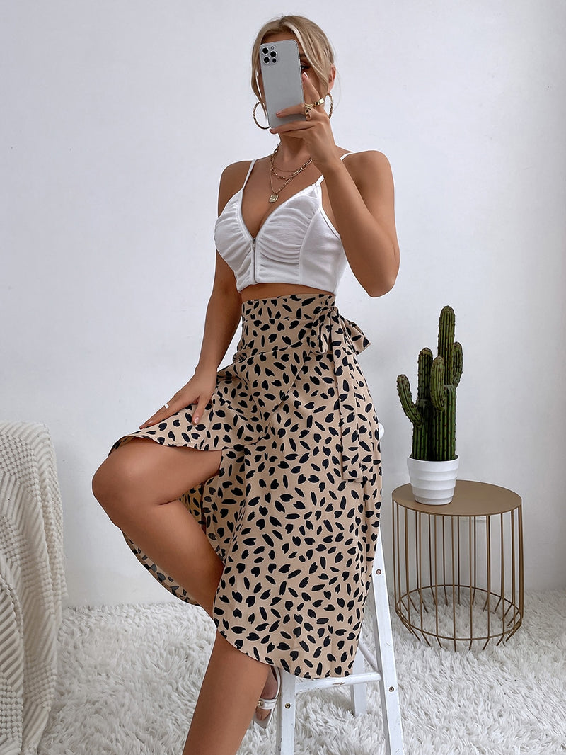 Saia Midi Estampada Transpassada