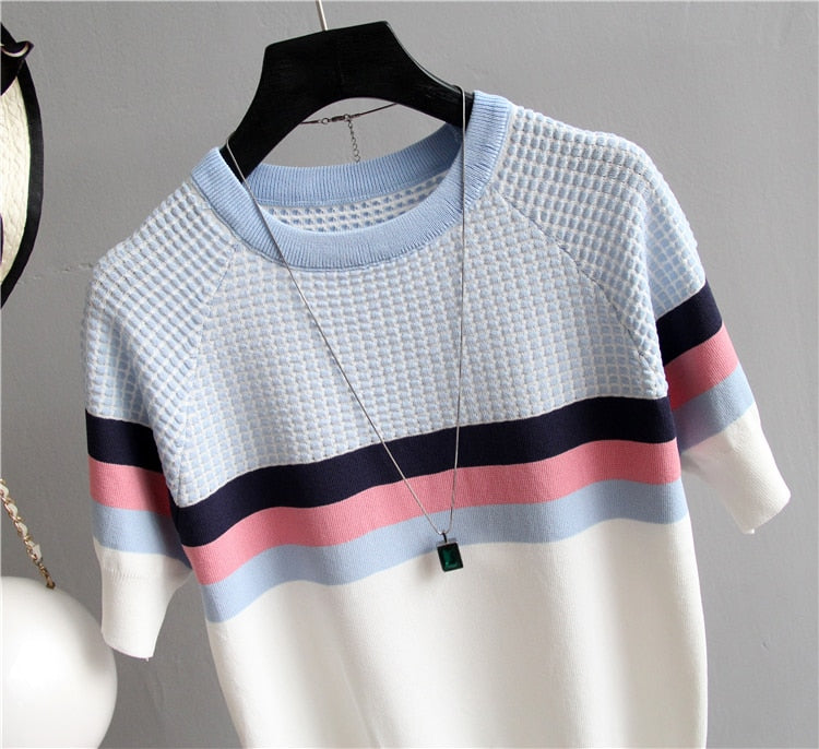 Blusa De Manga Tricô Listrada