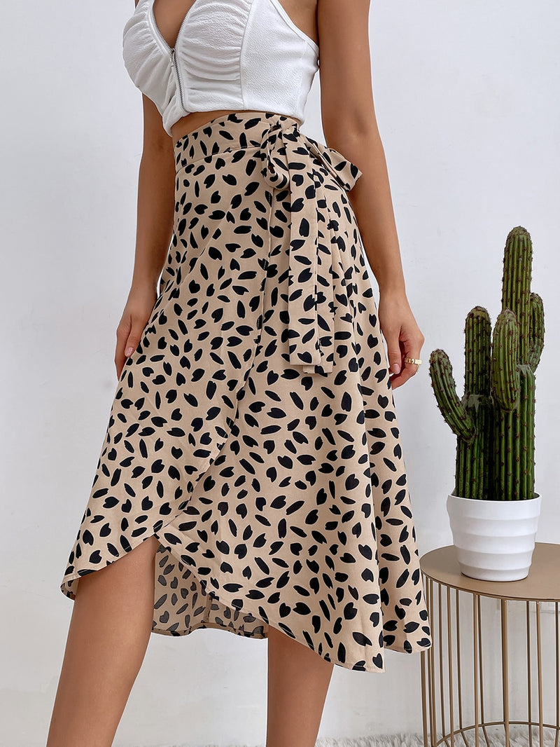 Saia Midi Estampada Transpassada