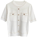 T-shirt Gola Redonda Com Botões