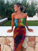 Vestido Longo Estampado de Tule