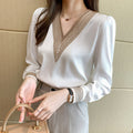 Blusa Manga Longa De Chiffon Decote V