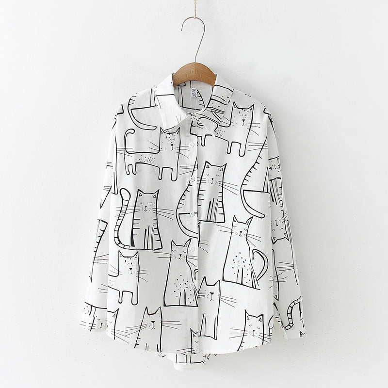 Camisa Manga Comprida Estampa Felinos