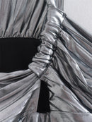 Top Cropped Um Ombro Só Metalizado