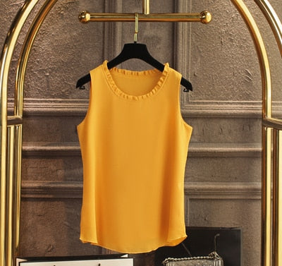 Blusa Regata Com Babados Chiffon