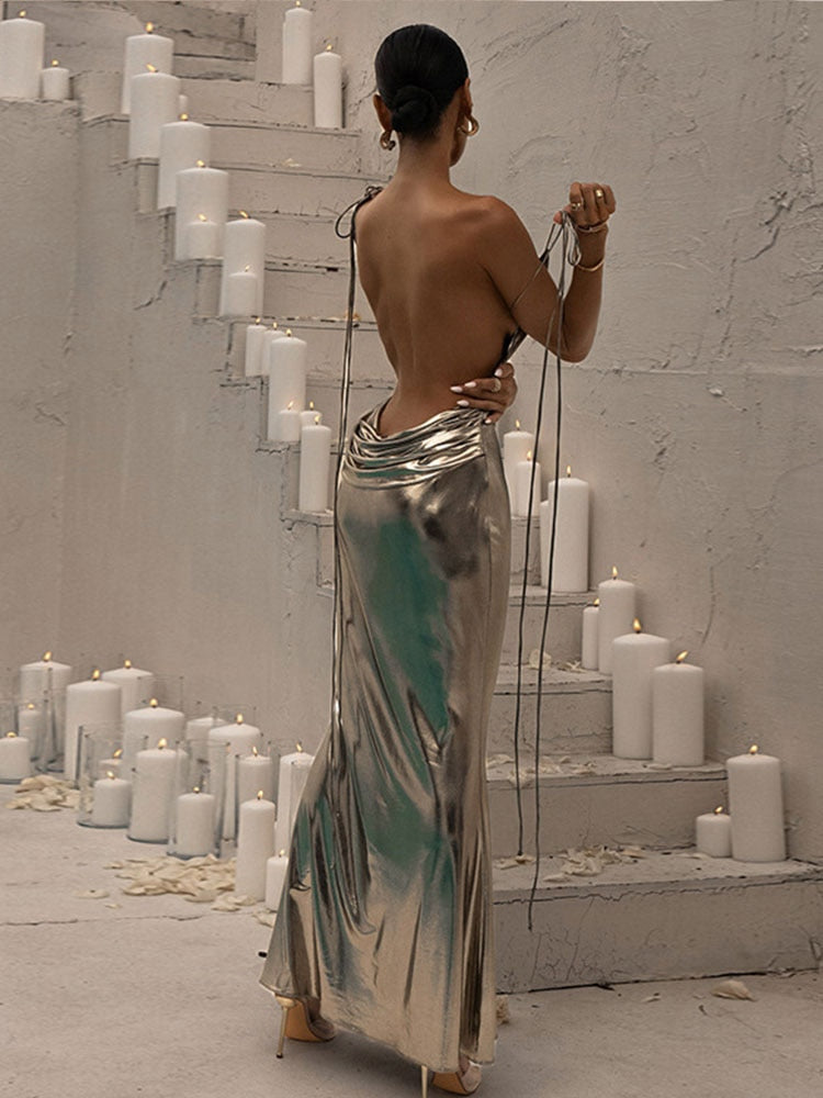 Vestido Max Longo Metalizado
