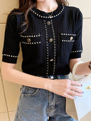 T-shirt Gola Redonda Com Botões